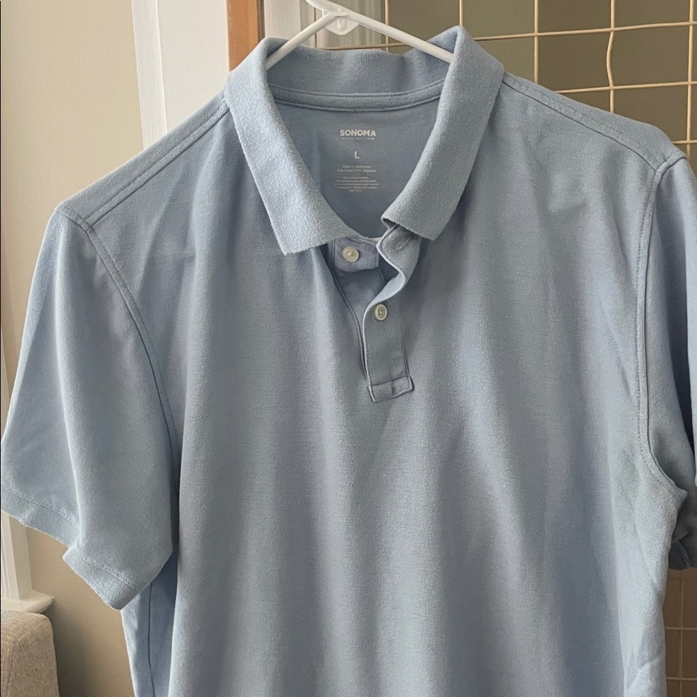 Sonoma Men’s Light Blue Polo Shirt Cotton Blend Short Sleeve Casual Golf Shirt